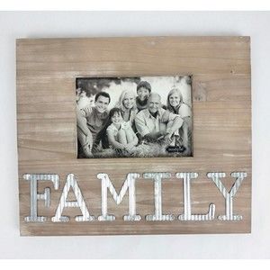Mud Pie 'Family' Rustic Wooden Picture Photo Frame Metal Letters 11x13 Landscape